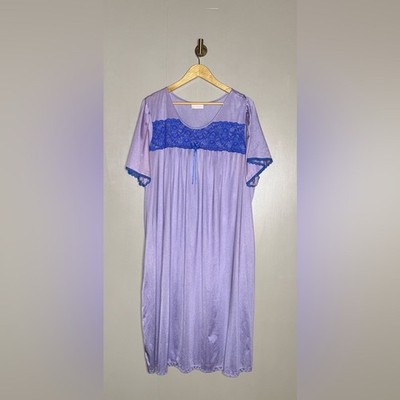 Vintage Lavender Nightgown Blue Lace XL Serenada Cottagecore Romantic Chemise