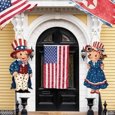 2 Pcs 4Th of July Hanging Sign Wooden Patriotic Front Door Decorations Memorial.