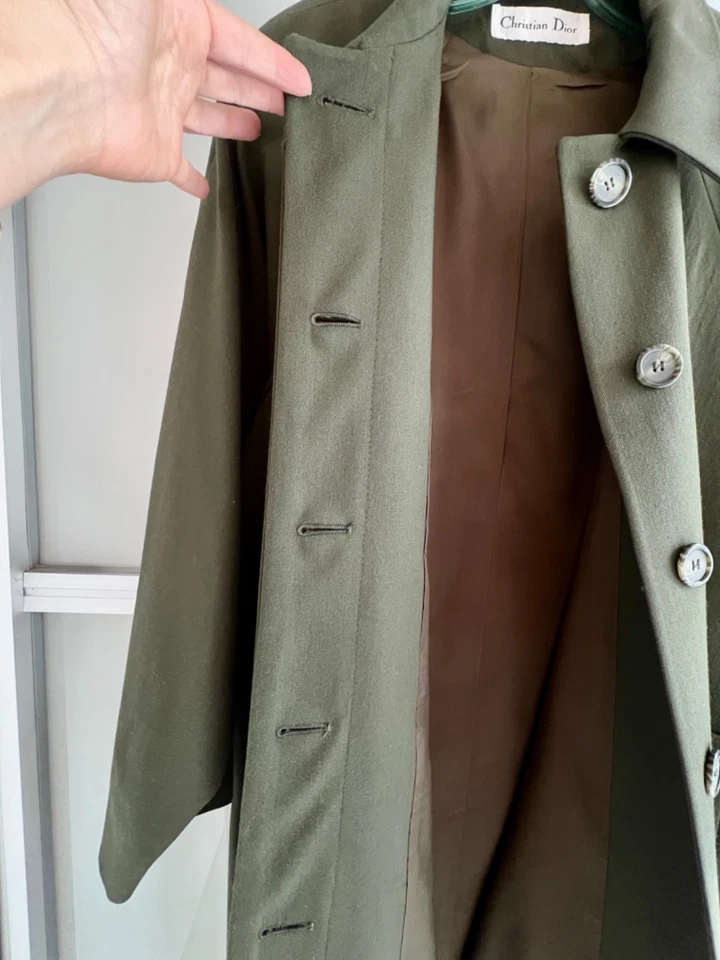 Pristine VTG Christian Dior Gaberdine Swing Coat Olive Green - So Chic! - Image 3 of 4