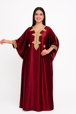 Red Velvet Moroccan Caftan Dress Women Handmade Embroidered Maxi Gown Kaftan