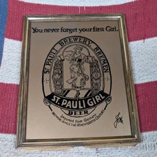 Vintage 70s St Pauli Girl Brewery Beer Germany Wall Mirror Sign 10.5x8