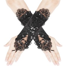 Vintage 1920s Satin Embroidered Fingerless Opera Gloves for Wedding Bridal Party