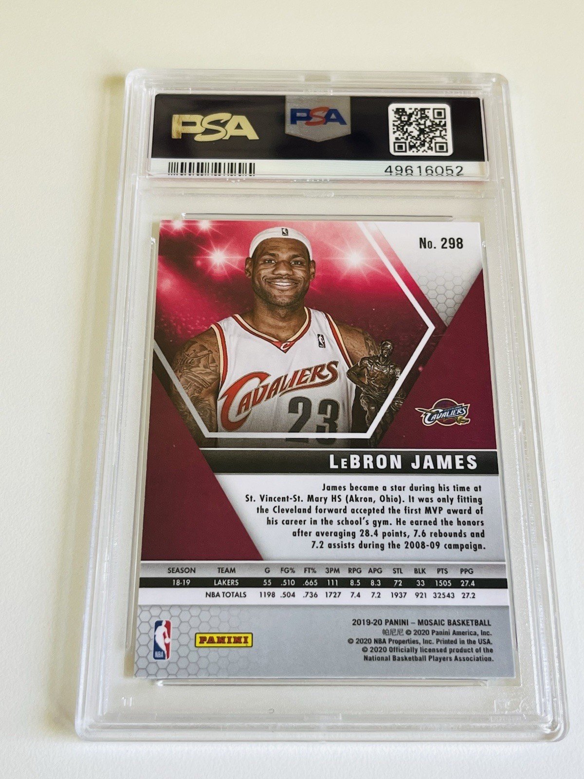 2019 Panini Mosaic Lebron James PSA 10 #298 MVPs Cleveland Cavaliers view 2