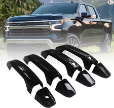 4PCS Glossy Black Door Handle Overlay Covers with 2 Smart Key Hole Compatible wi