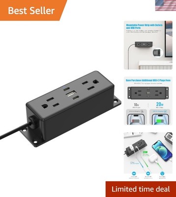 19 in Ultra Thin Black Power Strip with USB Ports - Perfect for Tight Spaces