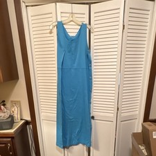 Talbots  Blue Cotton Maxi Dress large Sleeveless Scoop Neck tank Sleeve