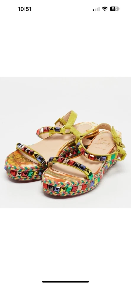 Sandalias Christian Louboutin Multicolor Gamuza Pyraclou Correa al Tobillo Talla 7 Foto 2 de 2