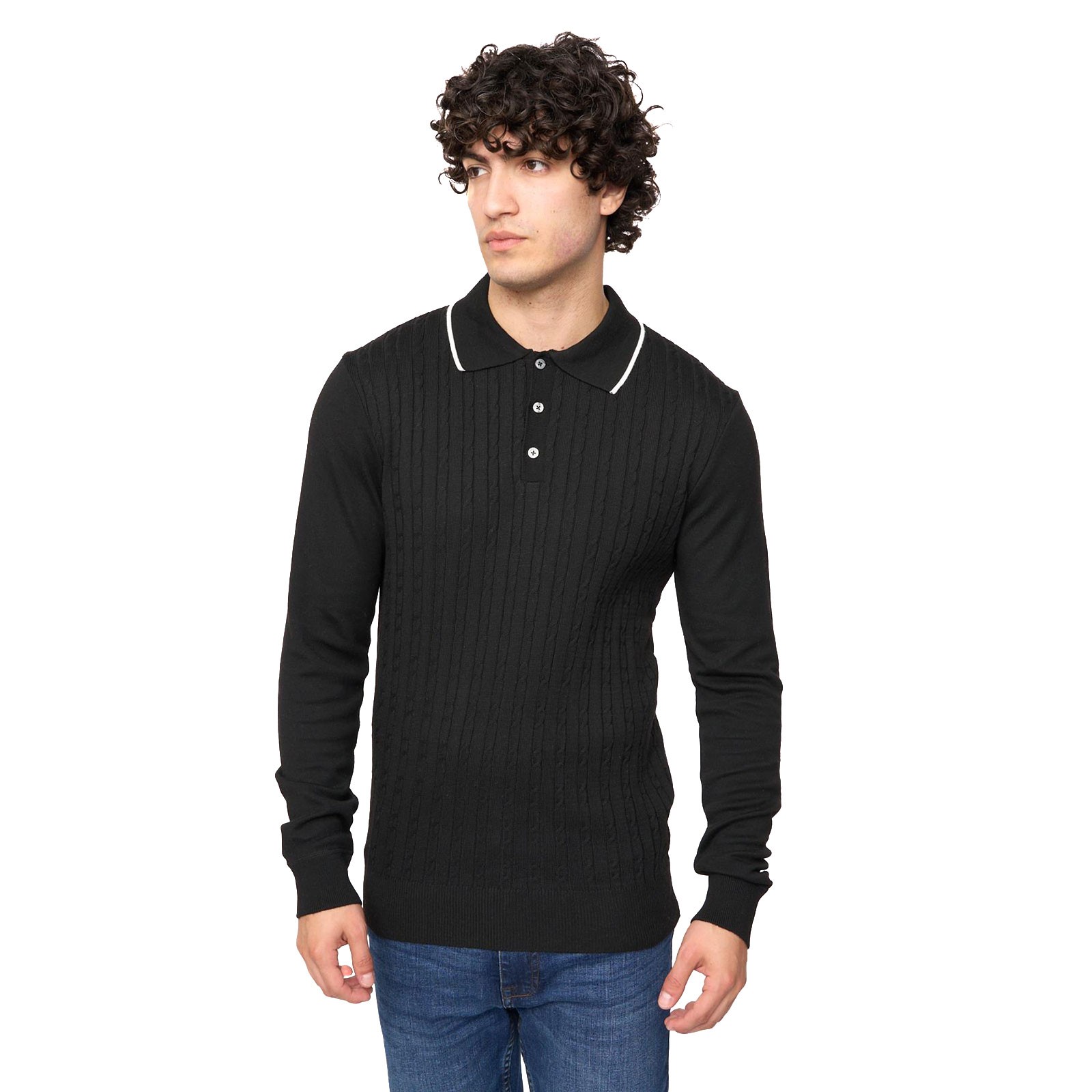 Bewley & Ritch Ambrosden Mens Polo Neck Knitted Jumper Sweatshirt Knitwear Black