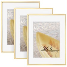 12x16 Metal Picture Frame For Wall With Mat For 9x12, 12''x16'' Aluminum Cert...