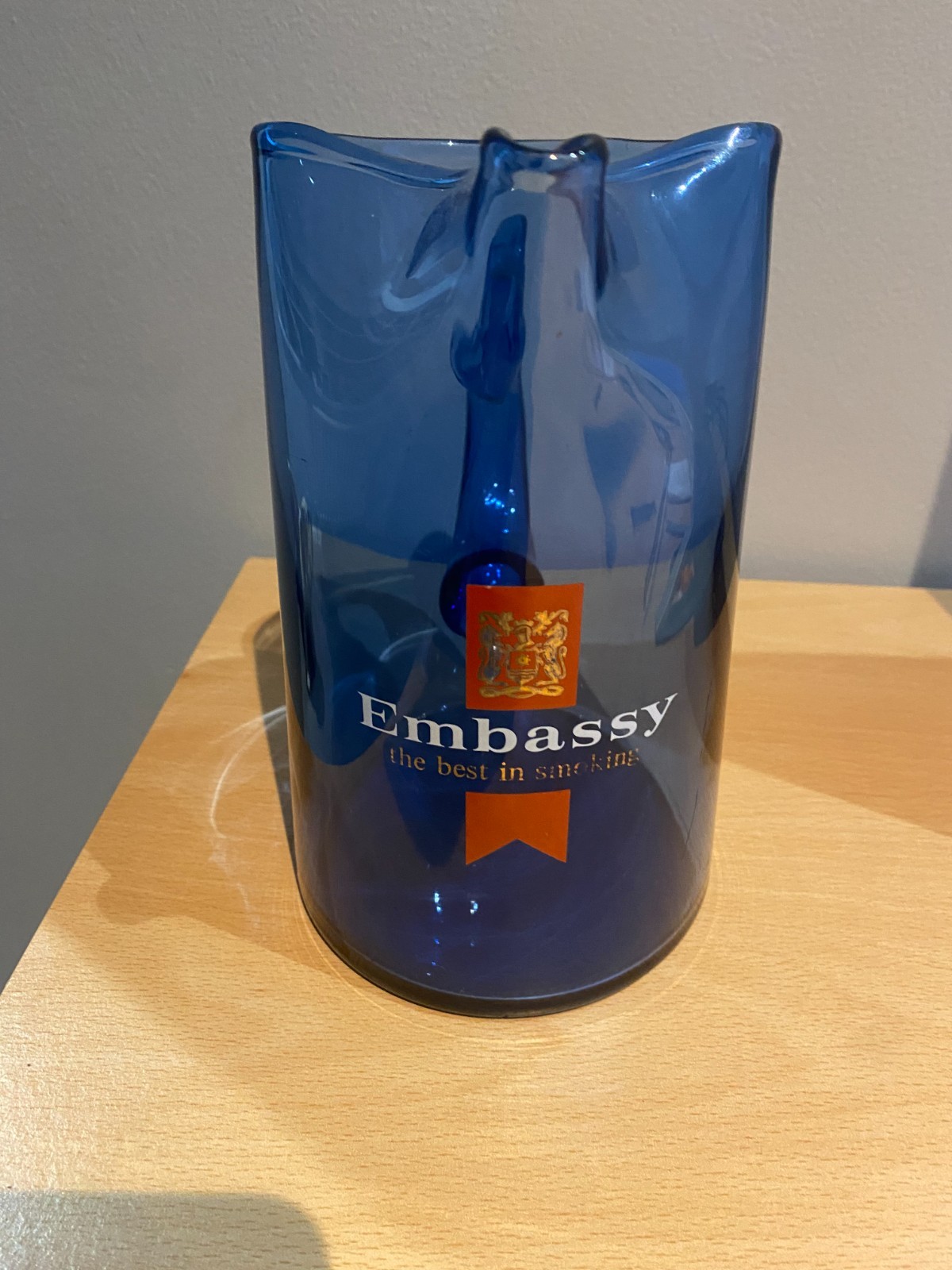 Embassy Cigarettes Blue Glass Jug – Vintage Advertising Barware