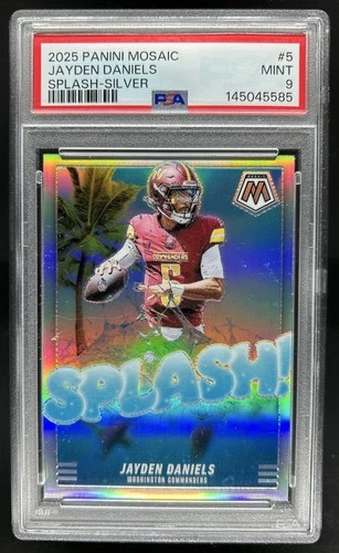 2025 Panini Mosaic Jayden Daniels Splash Silver Prizm #5 Commanders PSA 9
