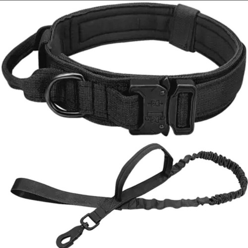 Guinzaglio per Cani + Collare Resistente K9 Addestramento Tattico Pet Dog Fibbia in Metallo M, L, XL - Foto 4 di 11