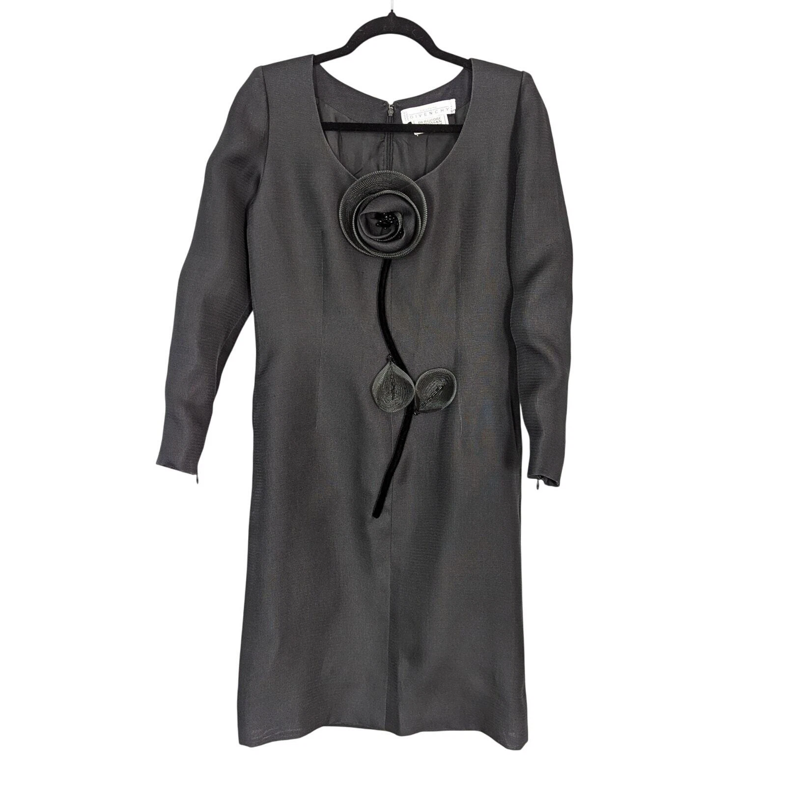 Abito Bergdorf Goodman Couture Givenchy nero floreale manica lunga taglia 8 38