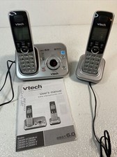 Vtech Silver Two Handset Answering Cordless Phone System CS6329-2 W/Manual