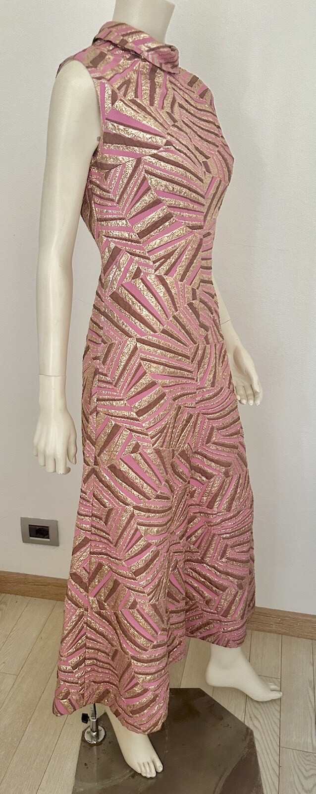 Vestido vintage Eva boutique Bolonia hecho a mano brocado metálico para mujer...