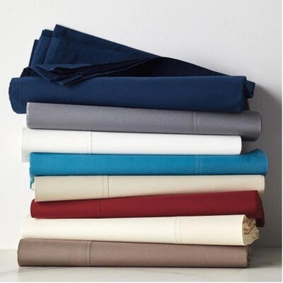 100% Cotton 600 Thread Count Solid Modern Flat Sheet+2 Pillow Case
