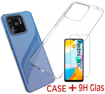 Transparent Hülle Silikon Tasche Case Cover +9H Schutz Glas für Xiaomi Redmi 10C