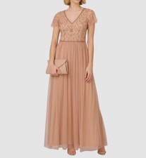 Papell Studio Women's Pink Beaded V-Neck Flutter Sleeve Gown Dress Size 8
