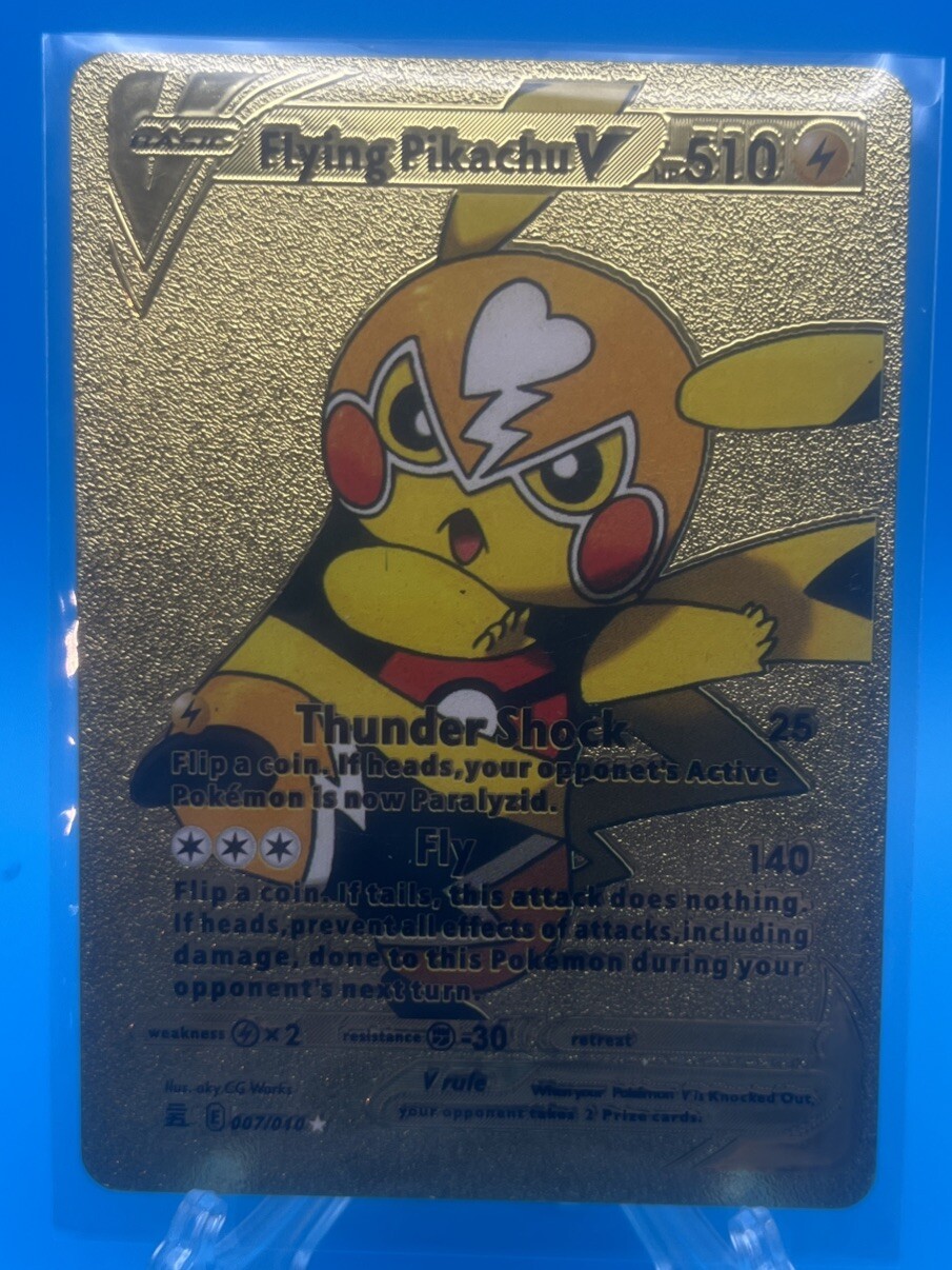 Flying Pikachu V — Gold Foil Pokemon Card with Top Loader MINT CONDITION 