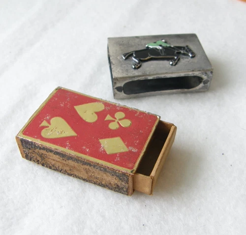 2626:: TINY Antique Silver Equestrian Matchbox Slipcase Marked Sterling