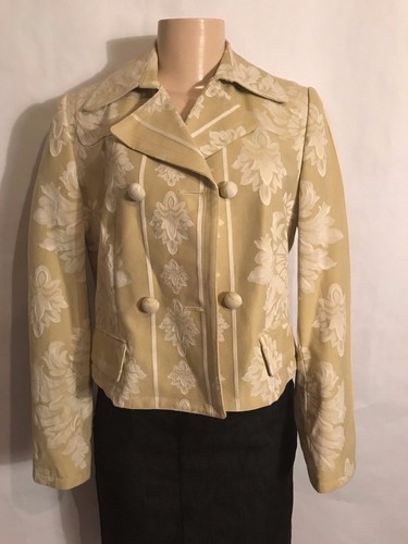 APOSTROPHE BEIGE TAPESTRY TONAL LONG SLEEVE DOUBLE BREASTED JACKET SIZE 8 - Picture 2 of 4