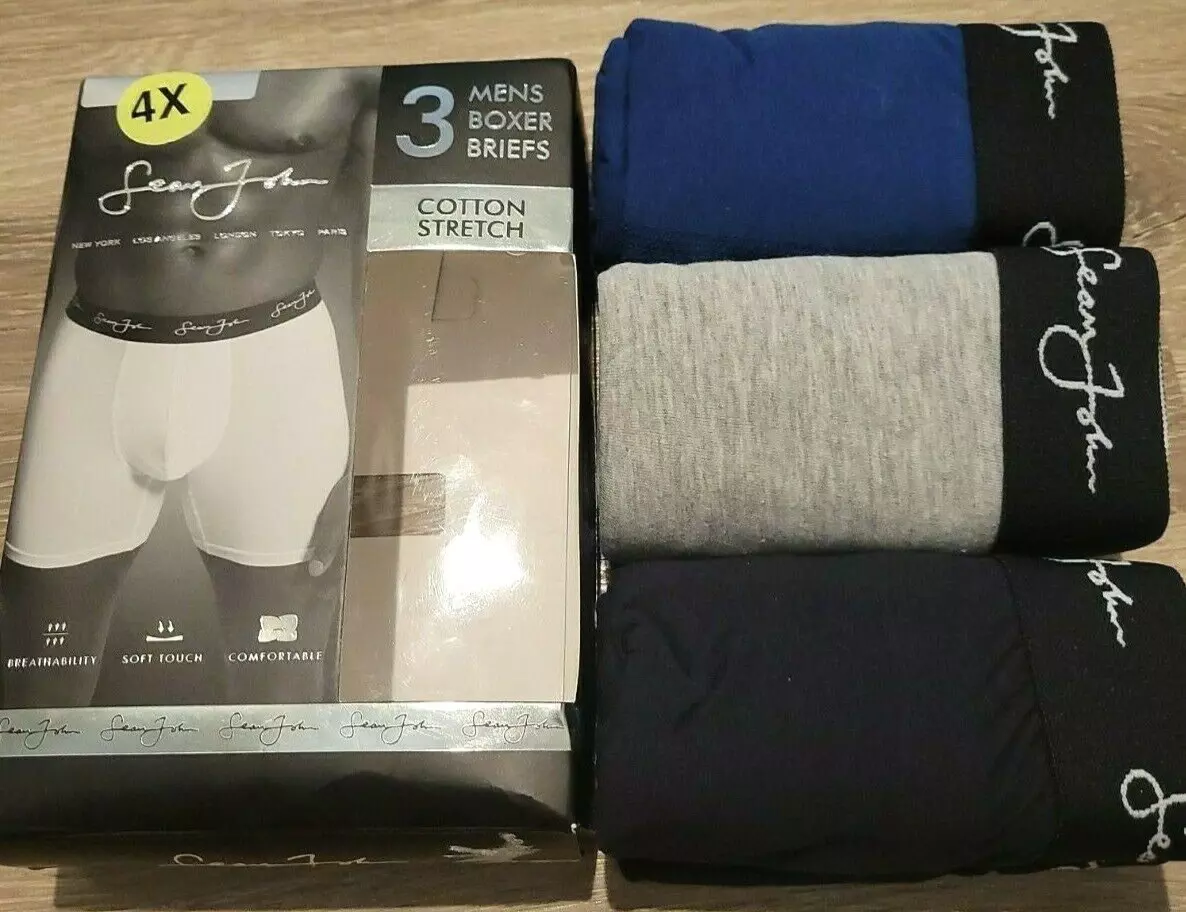 New Men s 4XL Big Tall Sean John Cotton Stretch Tag Free Boxers Briefs 3 Pack