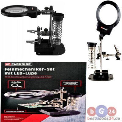 Feinmechaniker LED Lupe 2,5-/5-Fach Zoom Lötkolbenhalter Halteklammern Schmuck