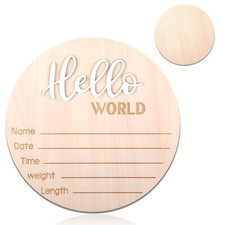Wooden Baby Announcement Sign 5.9 Inch Hello World Newborn Sign Hospital Birt...