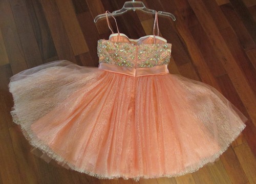 LADIES PEACH FORMAL SHORT SPAGETTI STRAP DRESS SIZE 7/8 - Picture 10 of 11