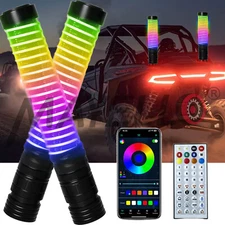 Pair 1ft LED Fat Whip Lights RGB COB Antenna Chase w/Remote APP for ATV UTV RZR