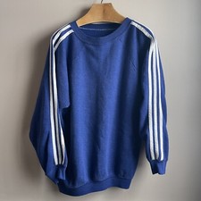 Vintage 60s 70s Navy Three Stripe Sweatshirt Crewneck Medium/ Large Like Adidas