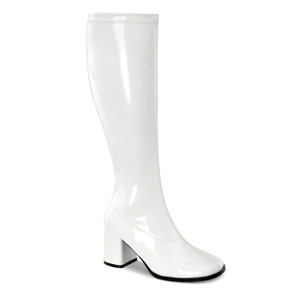 WIDE CALF Block Heel Retro Gogo White Patent Costume Knee WIDE CALF Block Heel Retro Gogo White Patent Costume Knee