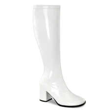 SALE WIDE CALF Block Heel Retro Gogo White Patent Costume Knee Boots 12