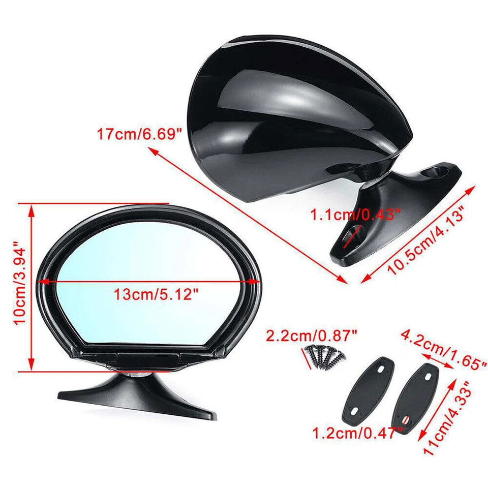 1Pair Universal Classic Car Door Side Mirrors Retro Rearview Mirror Glossy Black - Image 4 of 4