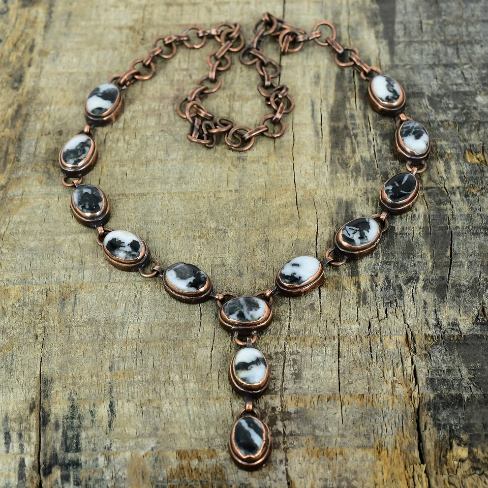 Copper White Buffalo Turquoise Stone Engagement Chain Electroformed New Necklace - Image 3 of 4