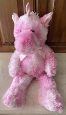 Dan Dee Pink Furry Unicorn 24" Plush Shimmer Horn Ribbon