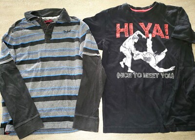 2 boys TEE SHIRTS TOP 10/12 OLD NAVY black TONY HAWK STRIPES HI YA! NICE TO MEET