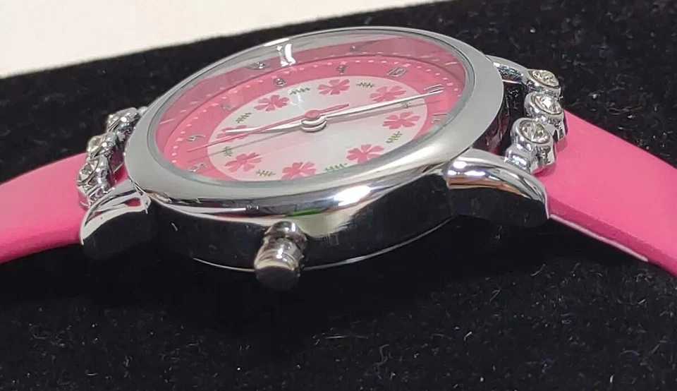 Reloj DOVODA Niñas Cuero Rosa Fácil Lectura Tiempo Maestro Flor Esfera Diamante Foto 3 de 4