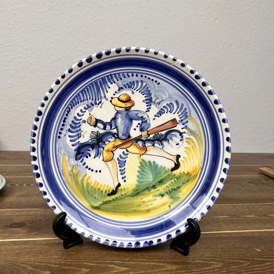 Mayólica España Hecha a Mano, Pintado Grande Cerámica Colgante Pared Cuenco Poco Profundo 10” Foto 2 de 4