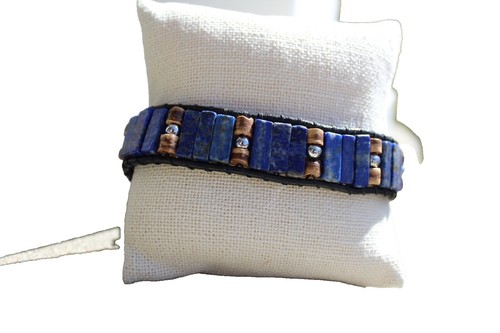 Bracelet en Lapis-lazuli véritable et Apatite bleue avec une perle en