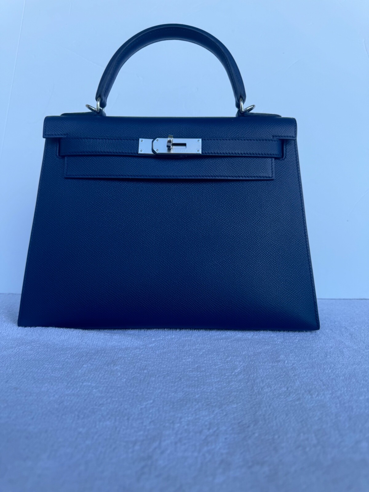 AUTH HERMÈS KELLY 28 Epsom Sellier Blue Sapphire Stamp X 2017