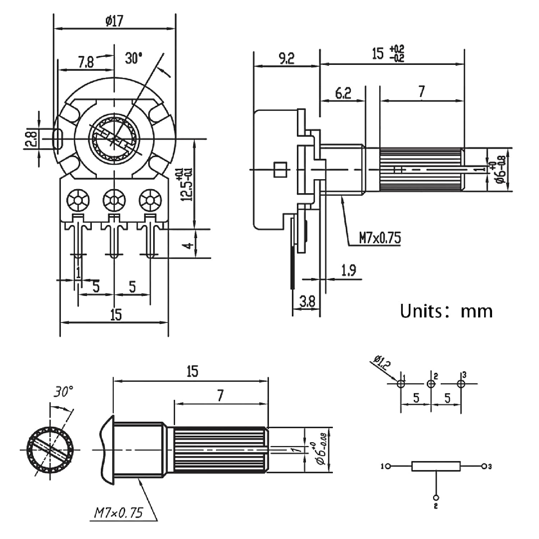 Potentiomètre Linéaire B10K Ohm 0,5W 15mm Avec Bouton Blanc - Pour Bricolage électronique, Réglage Volume Ou Tension