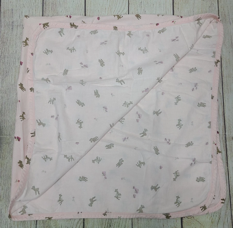 Old Navy Pink Deer Mushroom Flannel Baby Blanket Security Swaddle 40" x 40" 2007 - Image 2 of 4