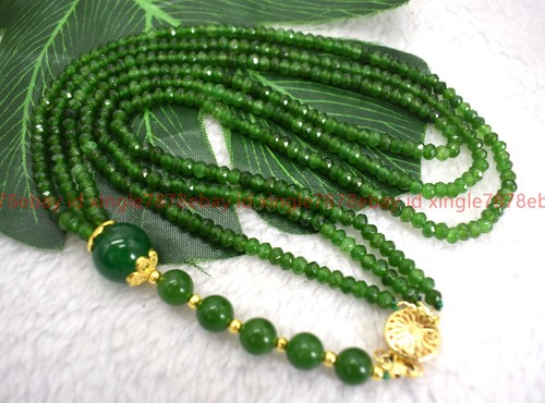 Collar con cuentas de piedras preciosas rondelle de jade verde facetado de 3 filas naturales de 2x4 mm 17-19 pulgadas - Imagen 12 de 12