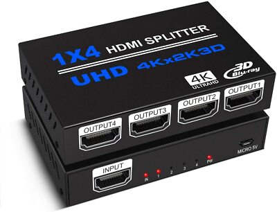 1x4 1in:4out HDMI Distribution Amplifier Amp Splitter Multiplier 3D 1080p 2K 4K