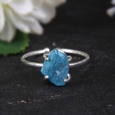 Raw Apatite 925 Sterling Silver Adjustable Ring Engagement Ring Gift For Her