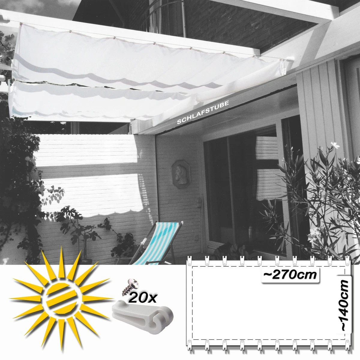Vela Ombreggiante Rete Parasole 4x5m – Tasso Di Ombreggiatura 50%, Bianca, In HDPE Per Giardino E Terrazzo