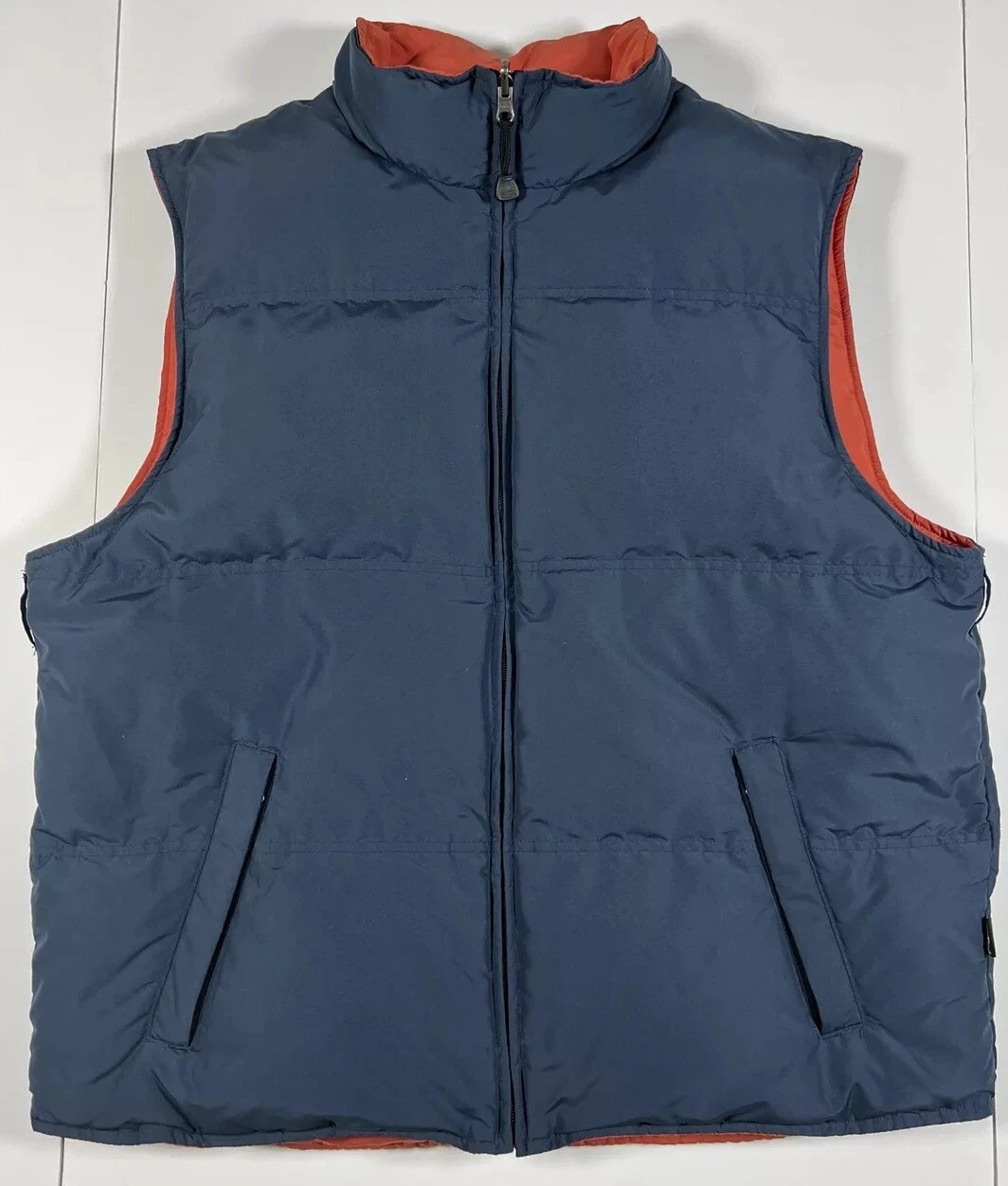 Eddie Bauer Navy/Orange Reversible Puffer Vest Goose Down Fill Men’s XL