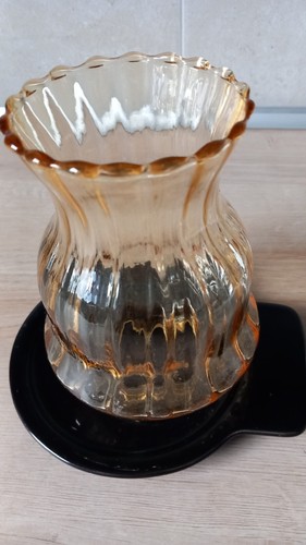 Kerzenhalter Glas Orange 19x13cm mit Untertasse schwarz gebr. wie Neu - Bild 5 von 5