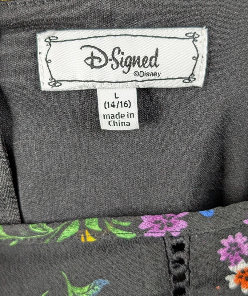 Vestido Disney Firmado D Talla Grande 14/16 Negro Floral Terciopelo Borde Disneybound Niñas Foto 3 de 3